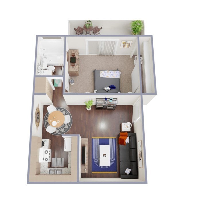 Floor Plan - 1 Bedroom 1 Bathroom - Renovated Units 
