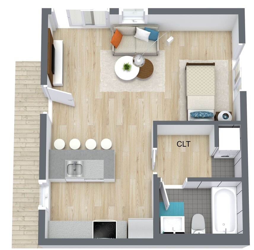 Floor Plan - Studio / 1 Bath - 510 sq ft - ADU 