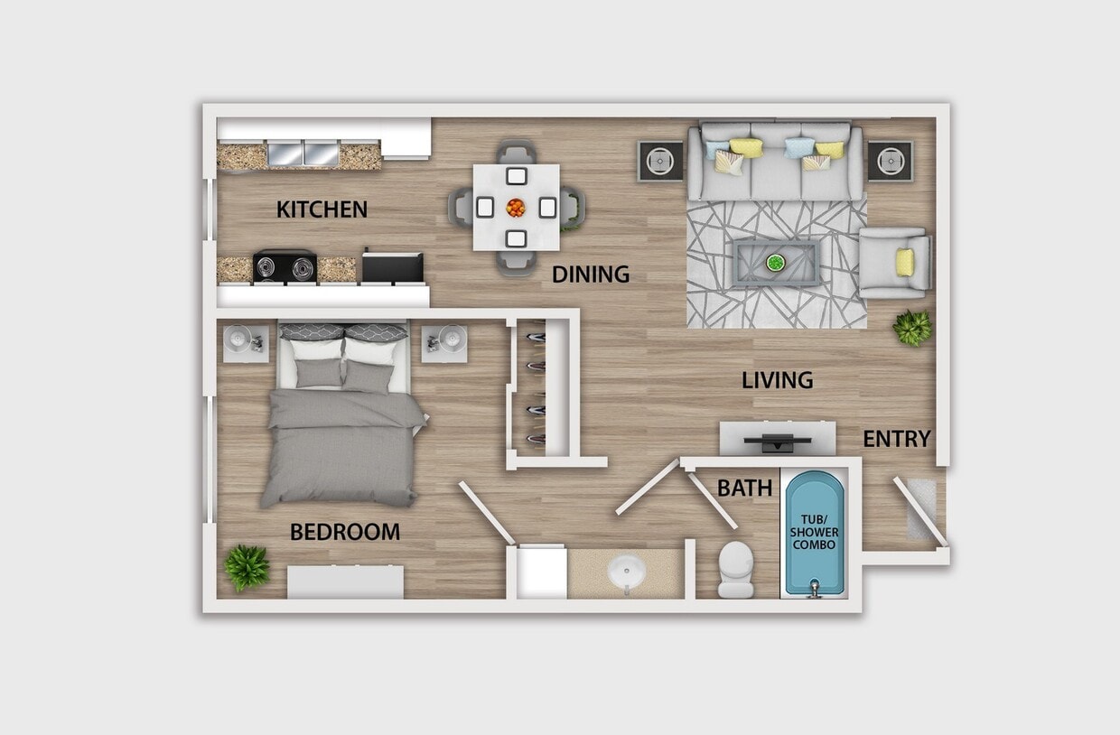 Floor Plan - 1 Bedroom, 1 Bath