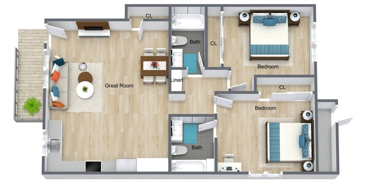 Floor Plan - 2 Bed 2 Bath| 986 sq ft| A3 | Downstairs
