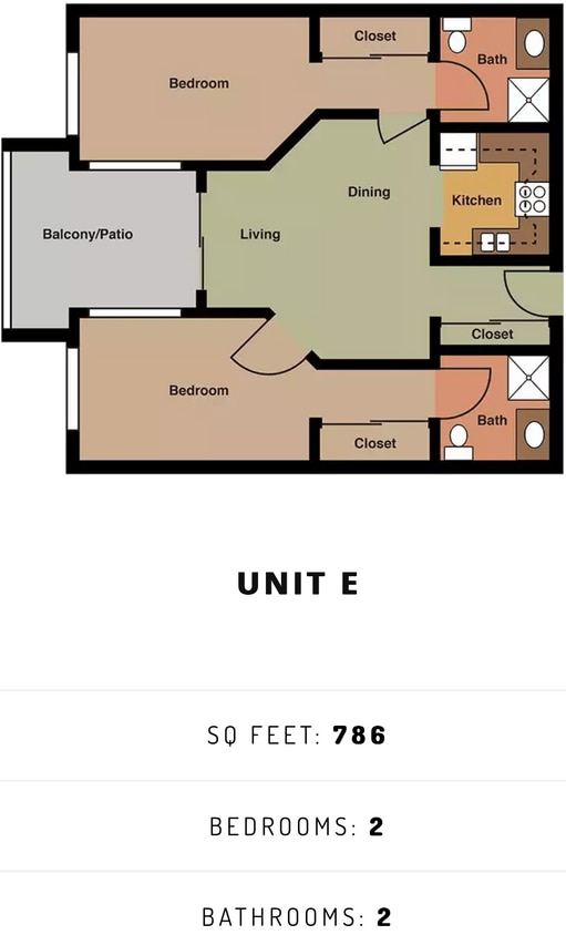 Floor Plan - 2 Bedroom, 2 Bathroom - C