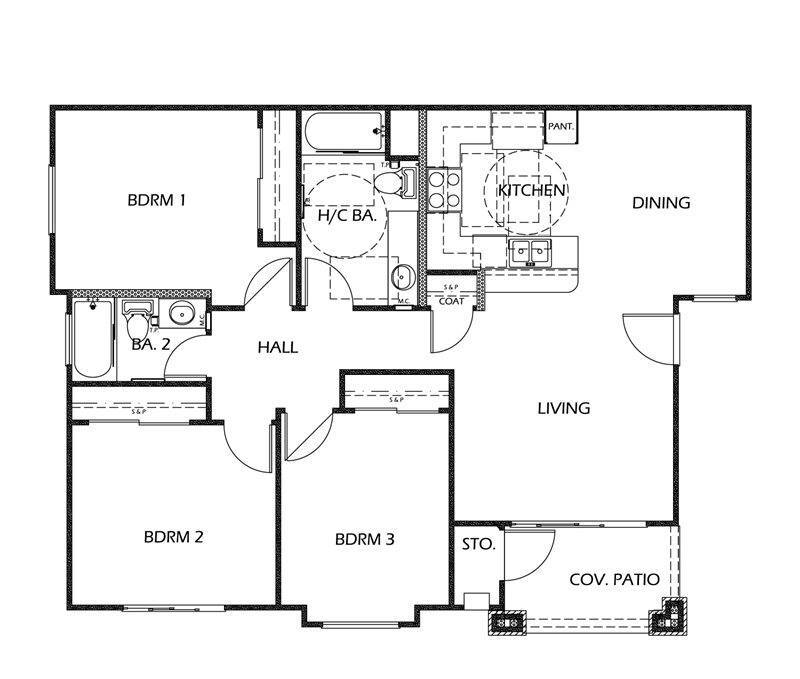 Floor Plan - 3 Bedroom 2 Bath