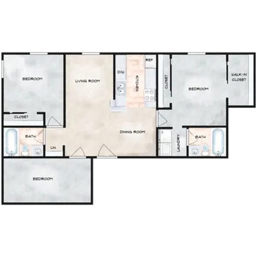 Floor Plan - Plan F (3BD/2BA, W&D)