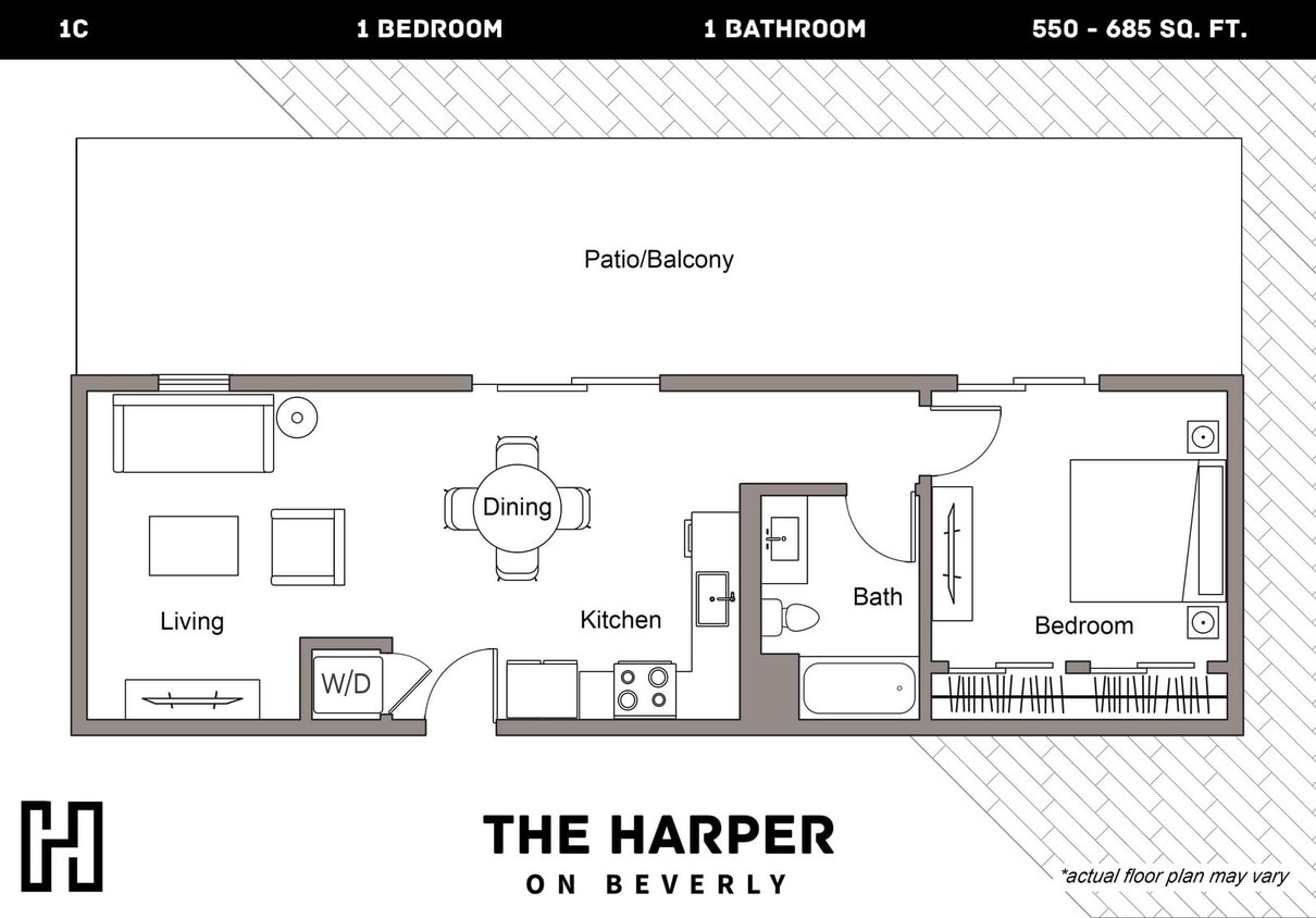 Floor Plan - Plan C - 1 Bedroom, 1 Bath