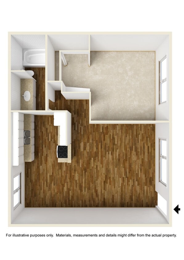 Floor Plan - Plan A - 1 Bedroom, 1 Bathroom