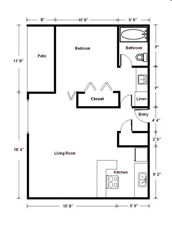 1BR/1BA - 630 SF 1x1
