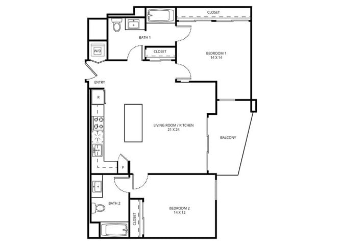 Floor Plan - 2 Bedroom 2 Bath C-2