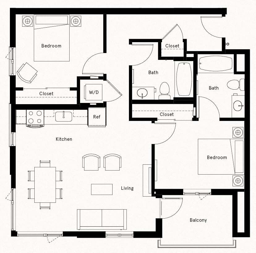 Floor Plan - 2 Bed/2 Bath-E2
