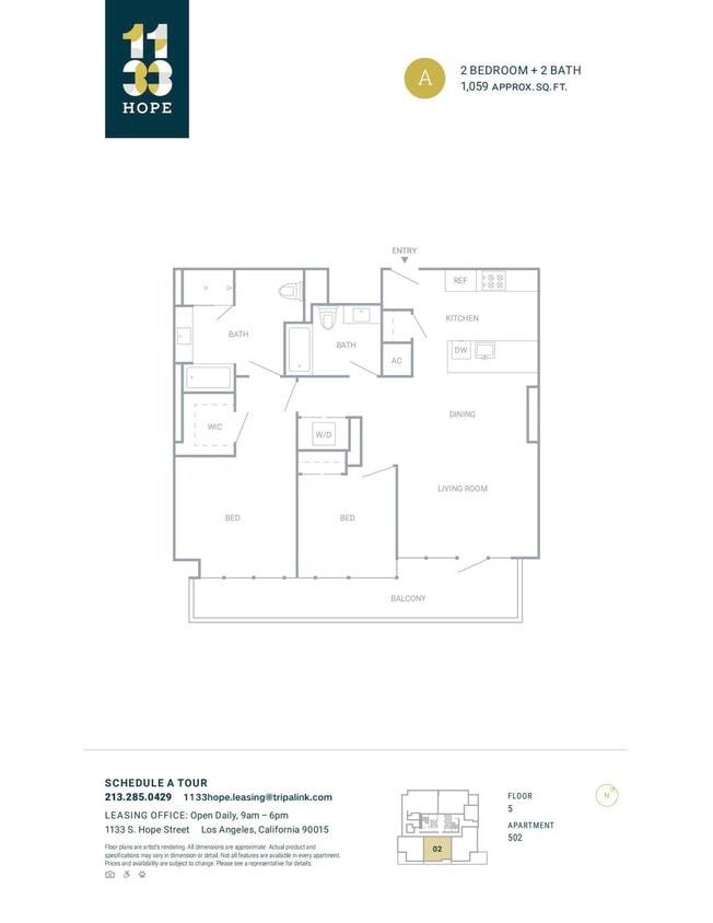 Floor Plan - 2 Bed 2 Bath - 1059 sqft