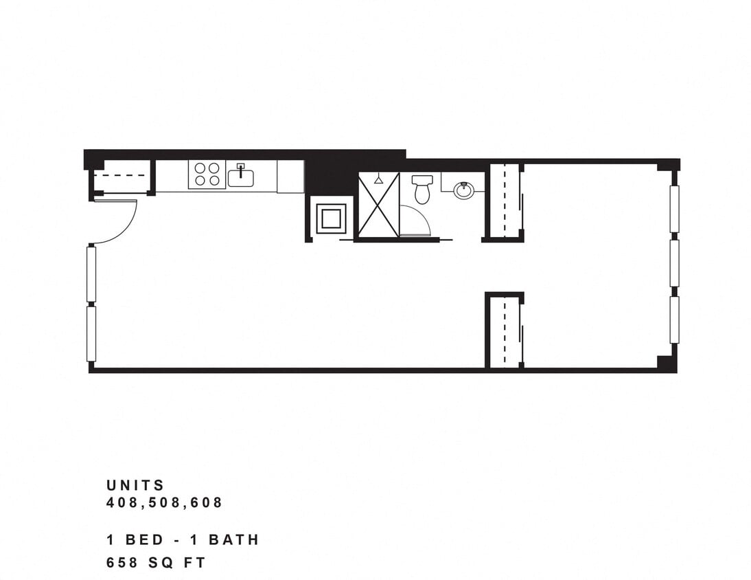 Floor Plan - 1 Bedroom, 1 Bath E