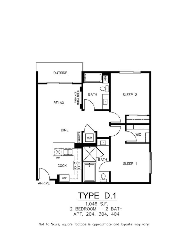 Floor Plan - Unit Type: D1 | 2 Bedroom | 2 Bathroom