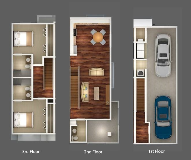 Floor Plan - 2 Bedroom 2.5 Bathroom Townhome