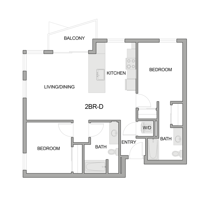 2D Floor Plan Rendering of a Two-Bedroom Apartment - 2br-d