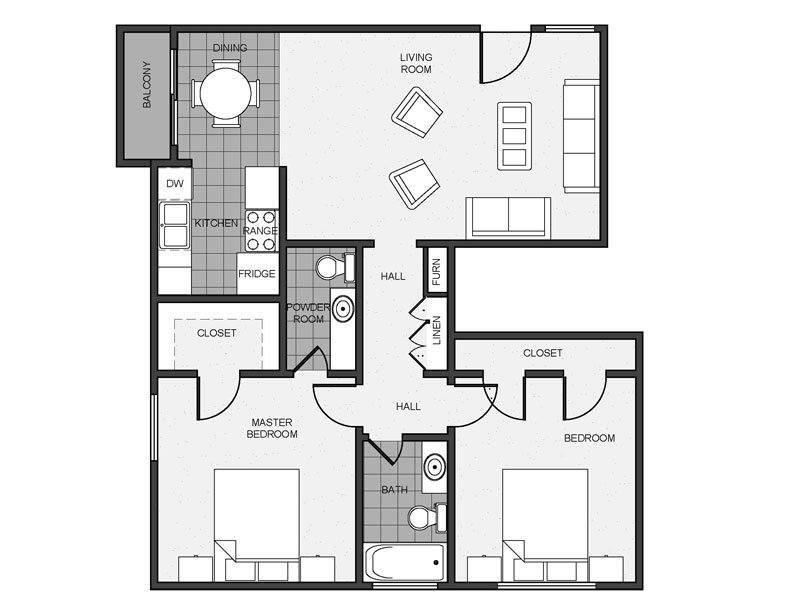 Floor Plan - 2 Bedroom 1.5 Bathroom B1