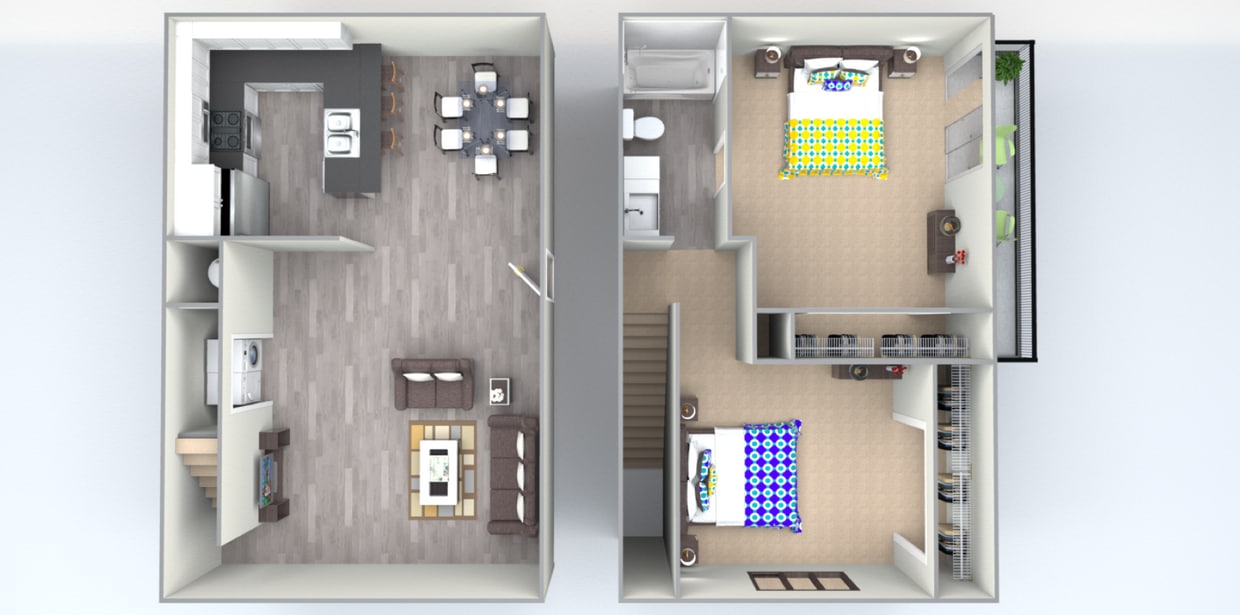 Floor Plan - Two Bedroom One Bath Townhome - B2