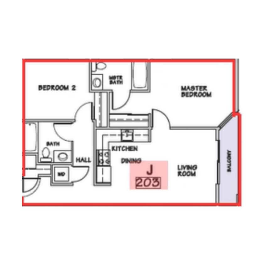 Floor Plan - J - 2 Bed 2 Bath
