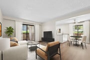 Renovated Package I living and dining room with hard surface flooring - eaves South Coast