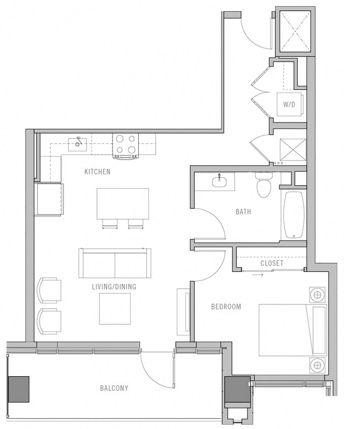 Floor Plan - 1 Bed-1 Bath-K
