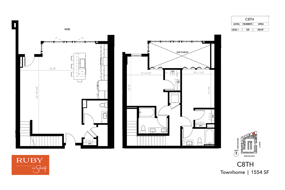 Floor Plan - Two Bedroom Townhome C8TH