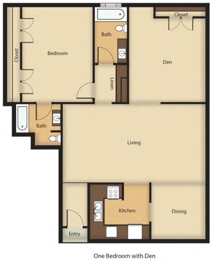 Floor Plan - 1 Bedroom, 2 Bathroom