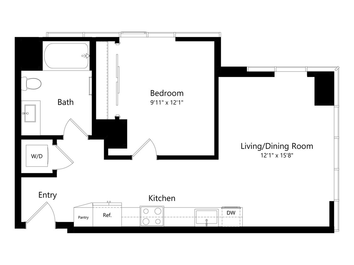 A2 | 1x1 | 638 sf - A2