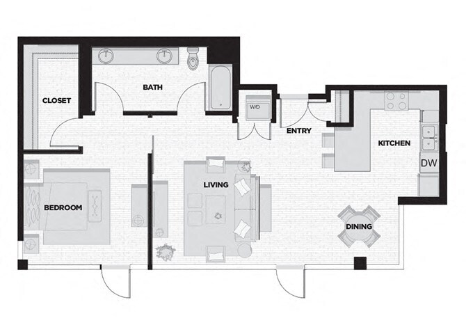Floor Plan - 1 Bed - 1 Bath S