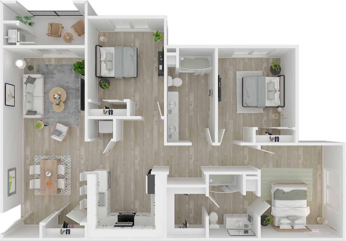 Floor Plan - Three Bedroom, Two Baths