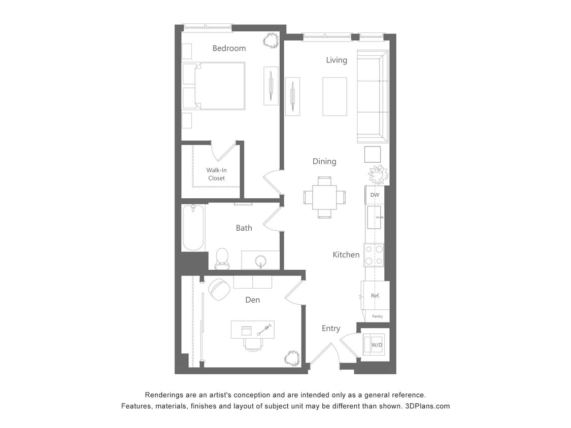 Floor Plan - 2 Bed 1 Bath - 854 sqft