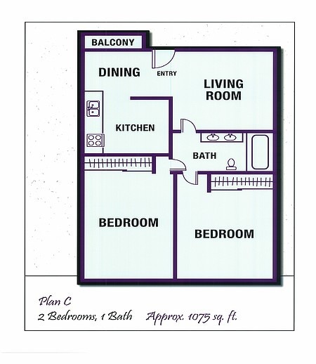 2+1 Floor Plan - 2 Bedrooms