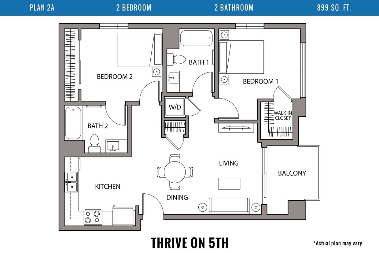 Floor Plan - 2 Bedroom, 2  Bath A