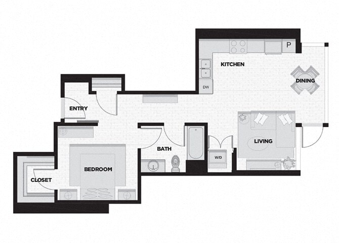 Floor Plan - 1 Bed - 1 Bath P1