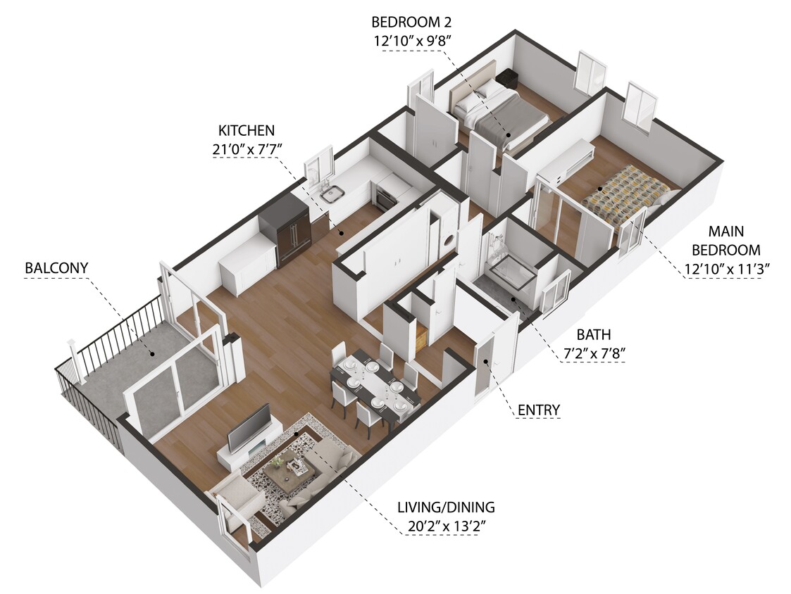 Floor Plan - 2 Bedroom, 1 Bathroom (A)