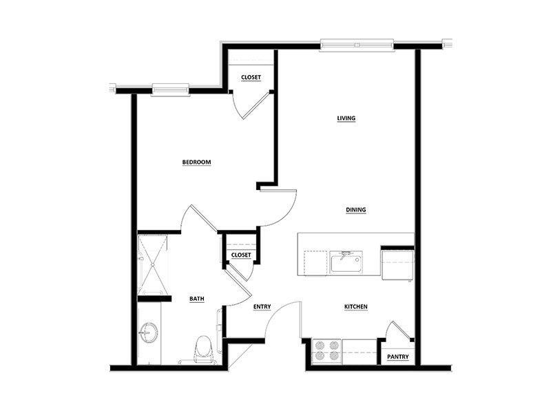 Floor Plan - 1 Bedroom 1Bath