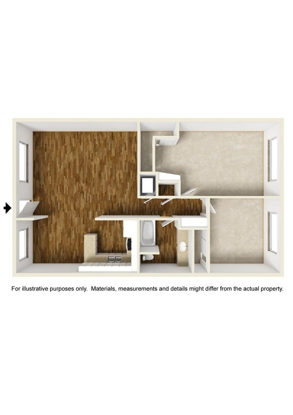 Floor Plan - 2 Bedrooms, 1 Bathroom Plan F
