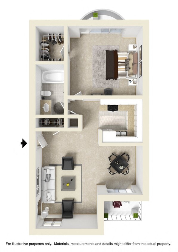 Floor Plan - 1 Bed 1 Bath