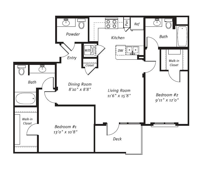 Floor Plan - 2 Bed 2.5 Bath Plan B