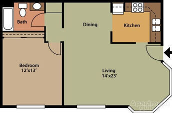 Floor Plan - 1 Bed 1 Bath B - Renovated