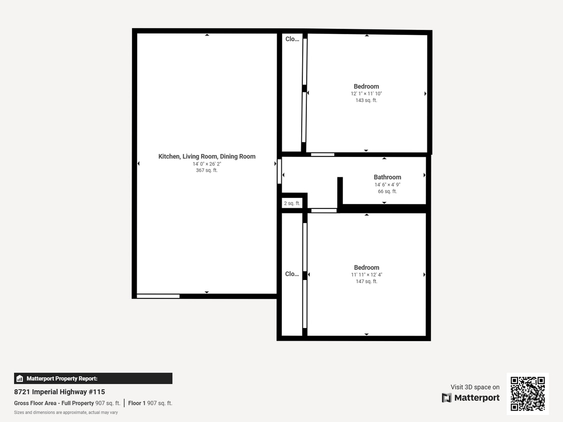 Floor Plan - 2 Bed 1 Bath Renovated