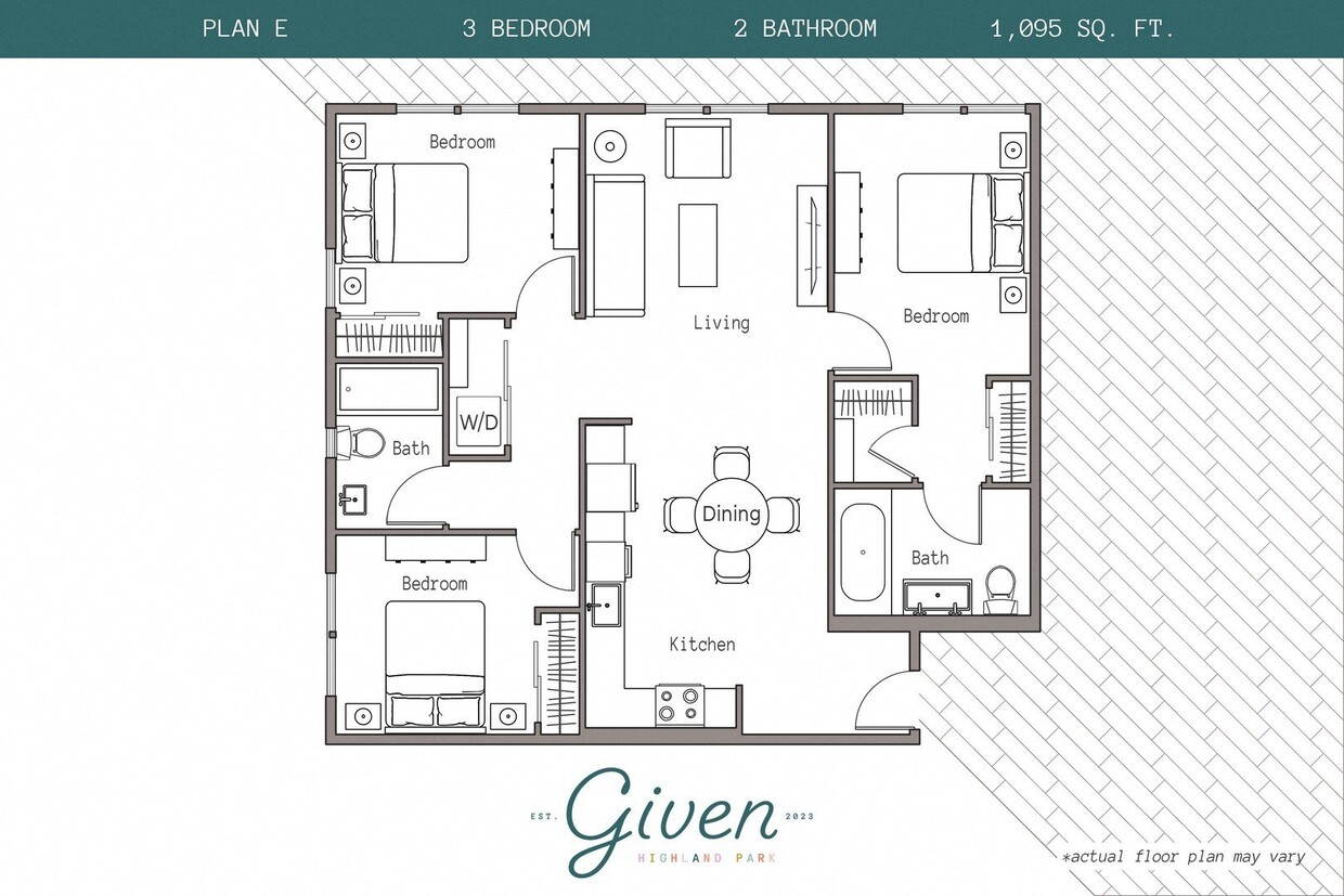 Floor Plan - 3 Bedroom, 2 Bath Plan E