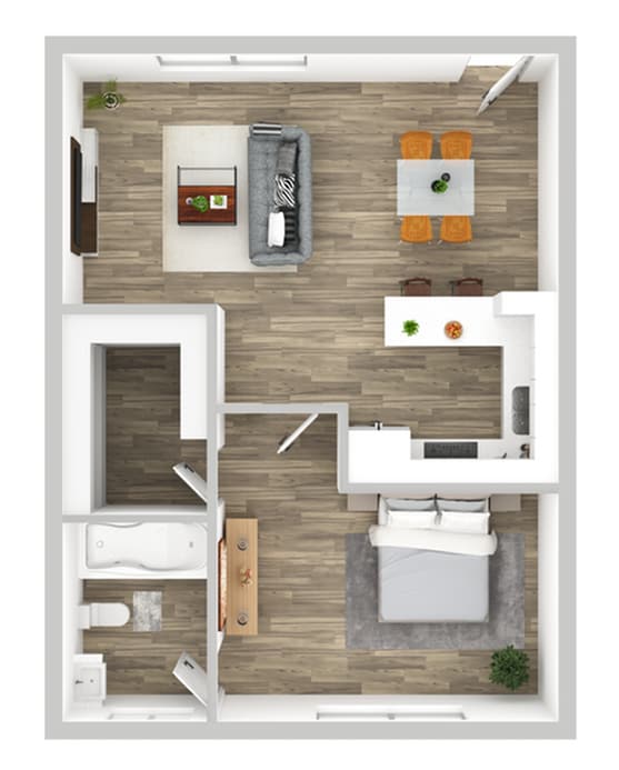 One-Bedroom One-Bathroom Floor Plan - 1x1