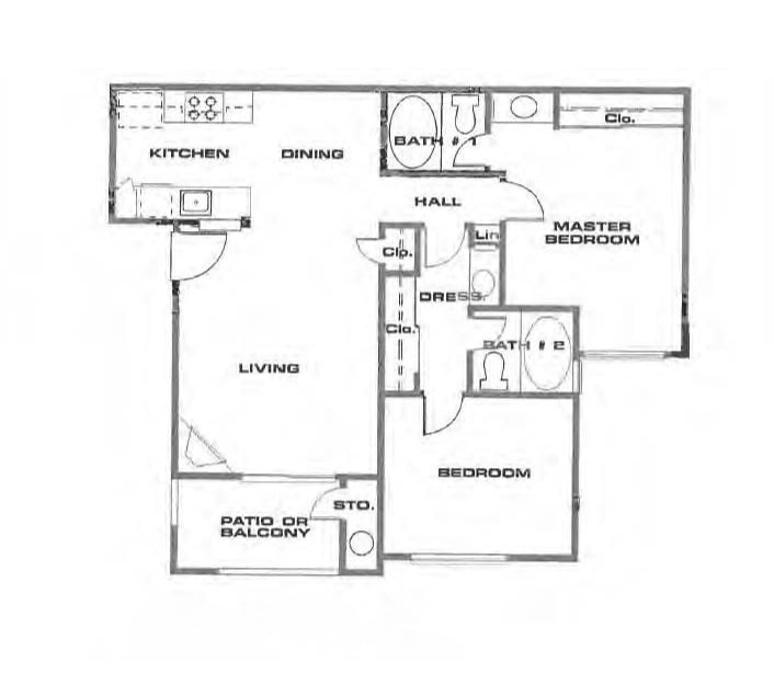 Floor Plan - 2BR, 2BA - Type B