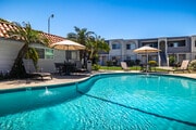 Poolside Umbrellas and Chairs - OakLeaf Apartments