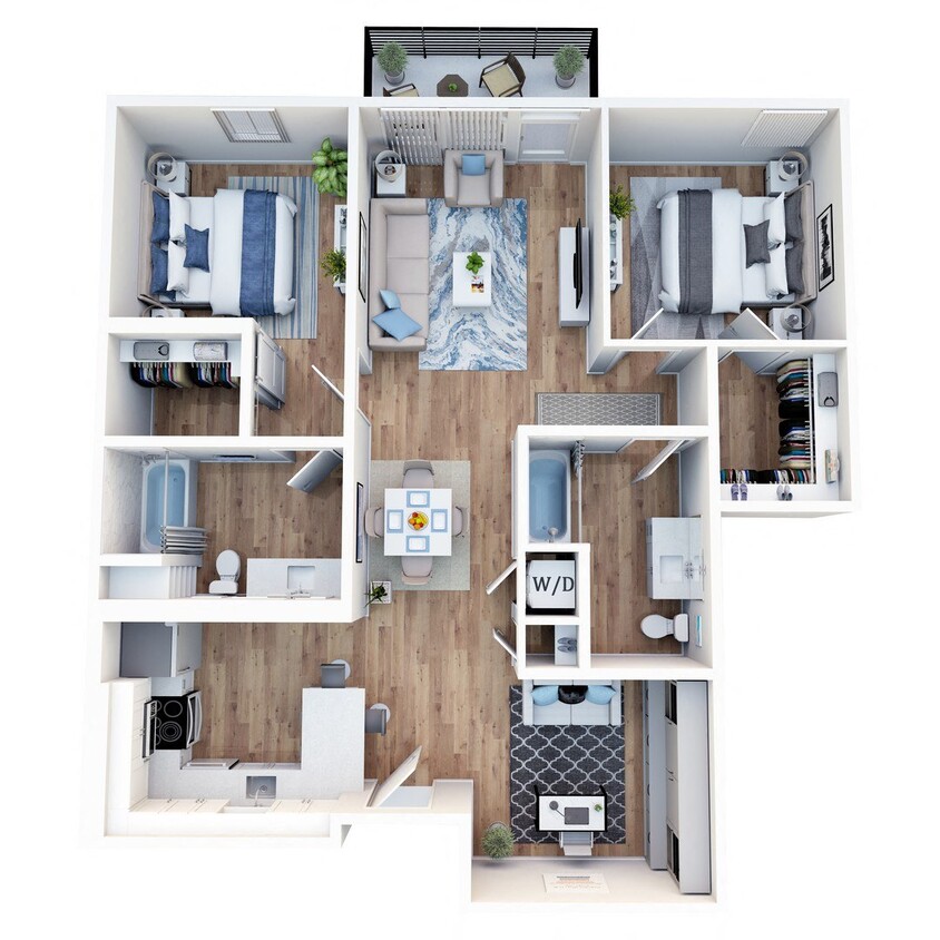 Floor Plan - 2 Bedroom With Den, 2 Bath + Patio