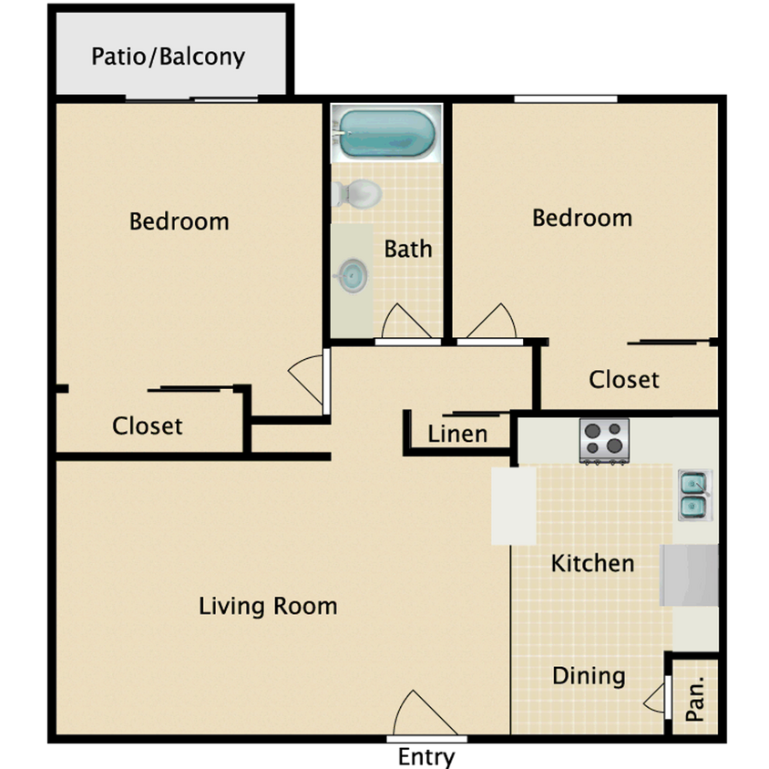 Floor Plan - 2/1 Downstairs with Back Patio