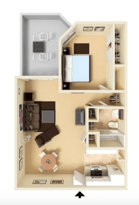 Floor Plan - 2BR, 1BA  - 80% AMI