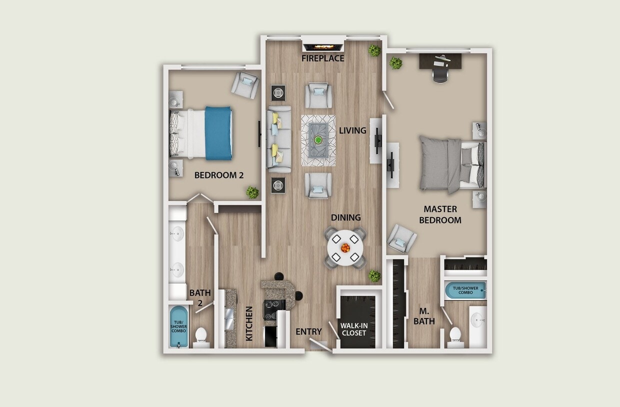 Floor Plan - 2 Bedroom With Fireplace