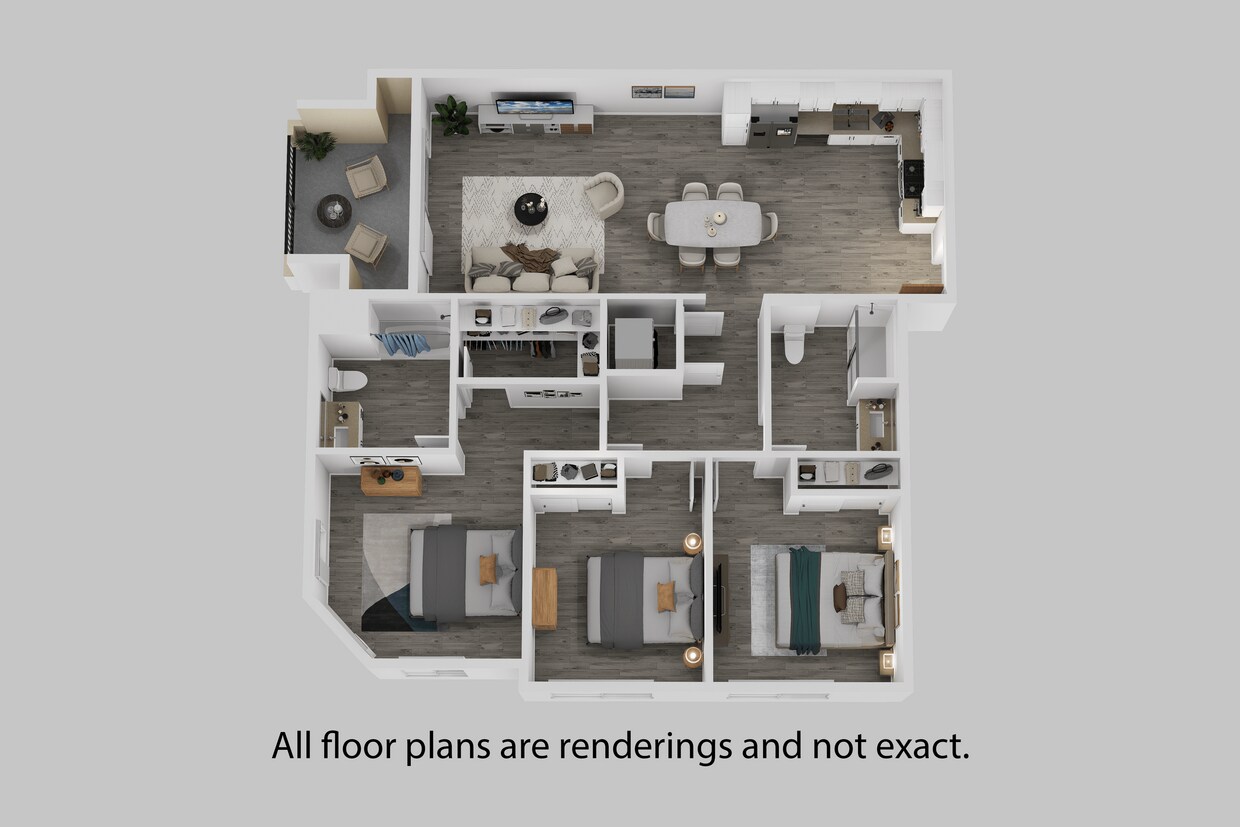 Floor Plan - Three Bedroom + Two Bathroom 1340 sf