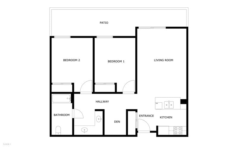 Floor Plan - 2 bed 1 bath