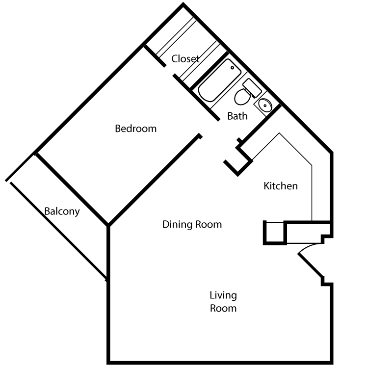 One Bed One Bath Floor Plan 2G,3G - Norte Large 1BR - (1x1C) "G"