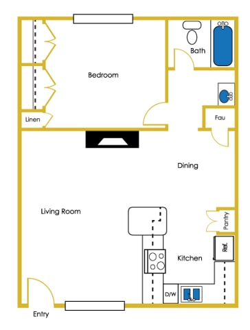 1 Bed / 1 Bath — 610 sq. ft - One Bedroom - One Bathroom
